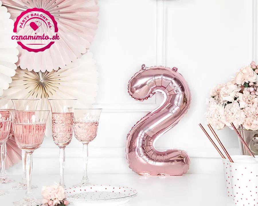 Fóliový balón číslo 2, růžovo-zlatý, 35 cm 1/5