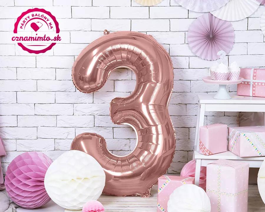 Fóliový balón číslo 3, růžovo-zlatý, 86 cm 1/3
