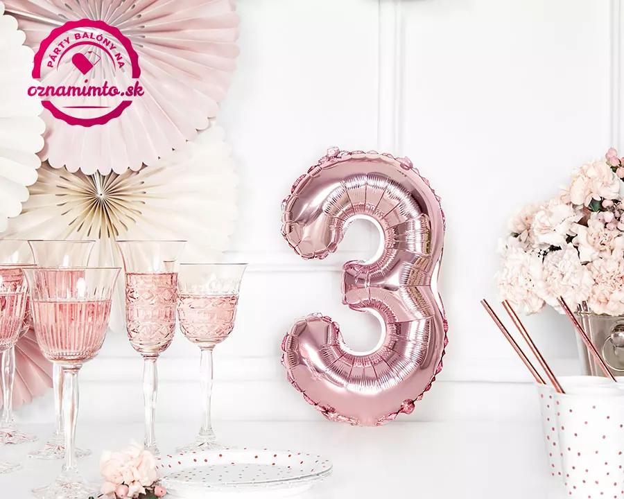 Fóliový balón číslo 3, růžovo-zlatý, 35 cm 1/4