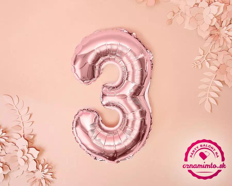 Fóliový balón číslo 3, růžovo-zlatý, 86 cm 2/3