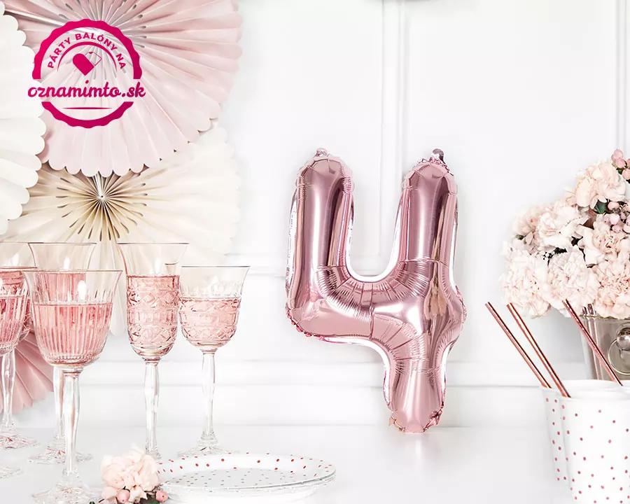 Fóliový balón číslo 4, růžovo-zlatý, 35 cm 1/4
