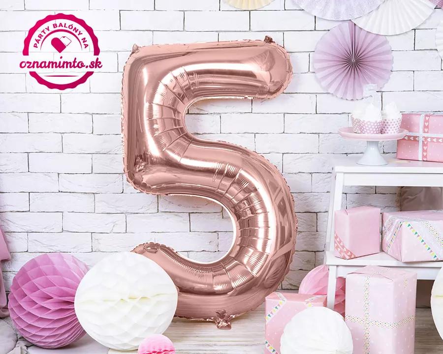 Fóliový balón číslo 5, růžovo-zlatý, 86 cm 1/3