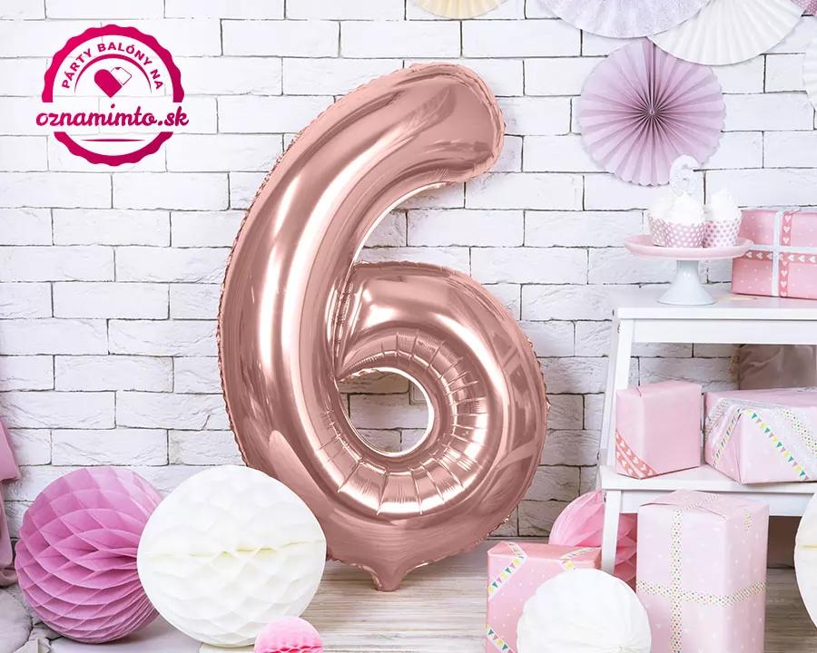 Fóliový balón číslo 6, růžovo-zlatý, 86 cm 1/3