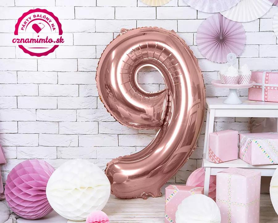 Fóliový balón číslo 9, růžovo-zlatý, 86 cm 1/3