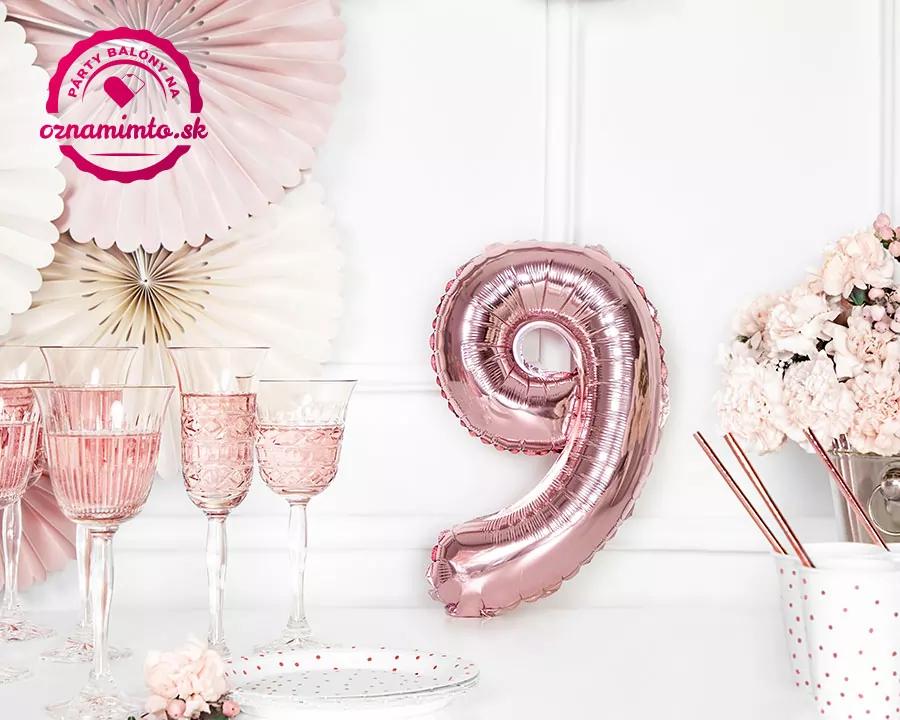 Fóliový balón číslo 9, růžovo-zlatý, 35 cm 1/4