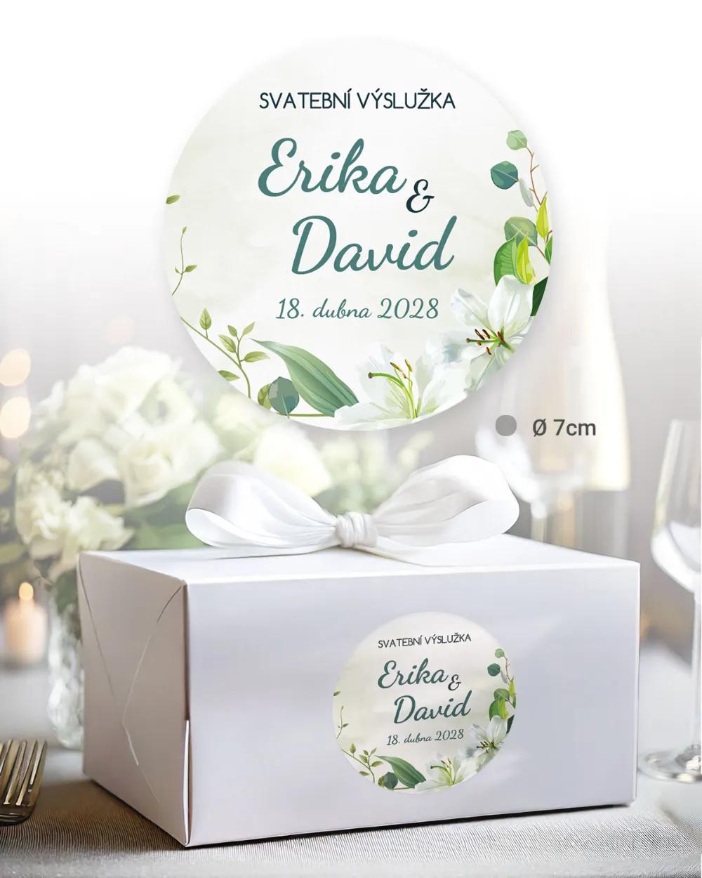 Svatební samolepky na výslužky bílé lilie 1/3