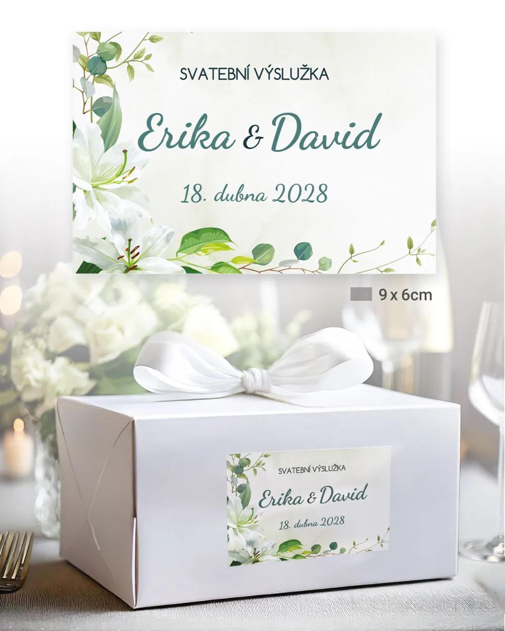 Svatební samolepky na výslužky bílé lilie 2/3