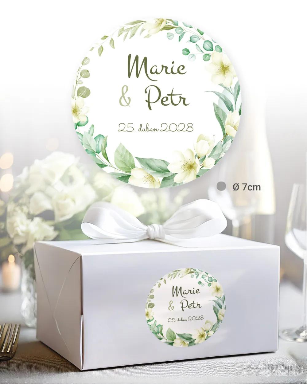 Svatební samolepky na výslužky bílé květiny 1/3