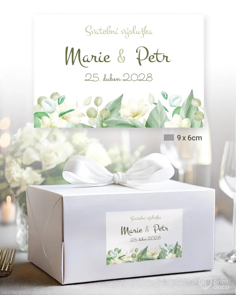 Svatební samolepky na výslužky bílé květiny 2/3