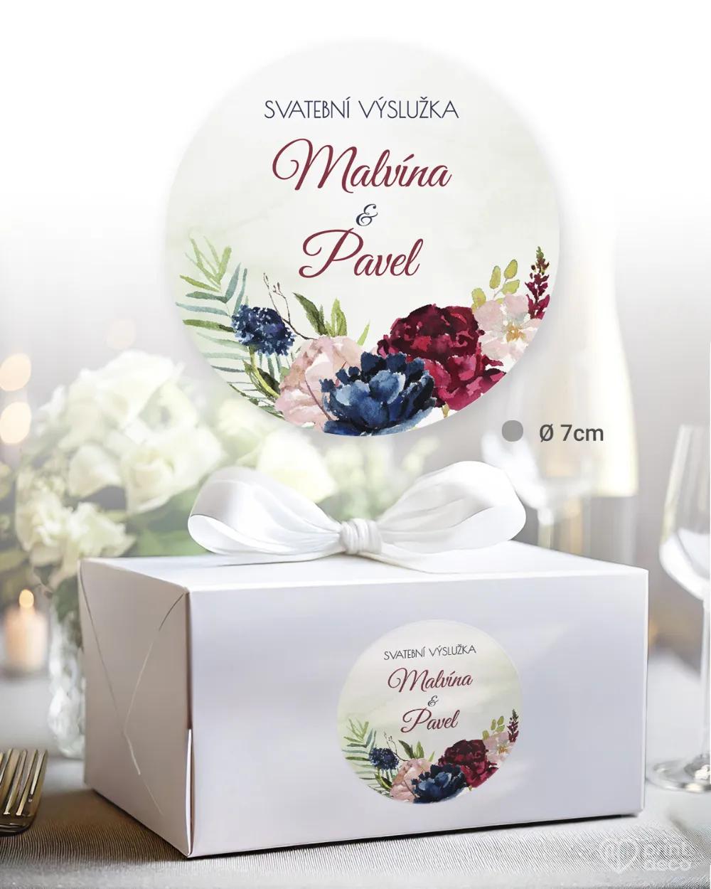 Svatební samolepky na výslužky burgundy růže 1/3