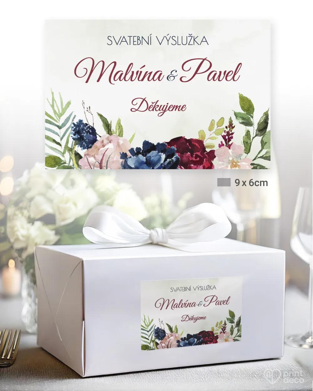 Svatební samolepky na výslužky burgundy růže 2/3