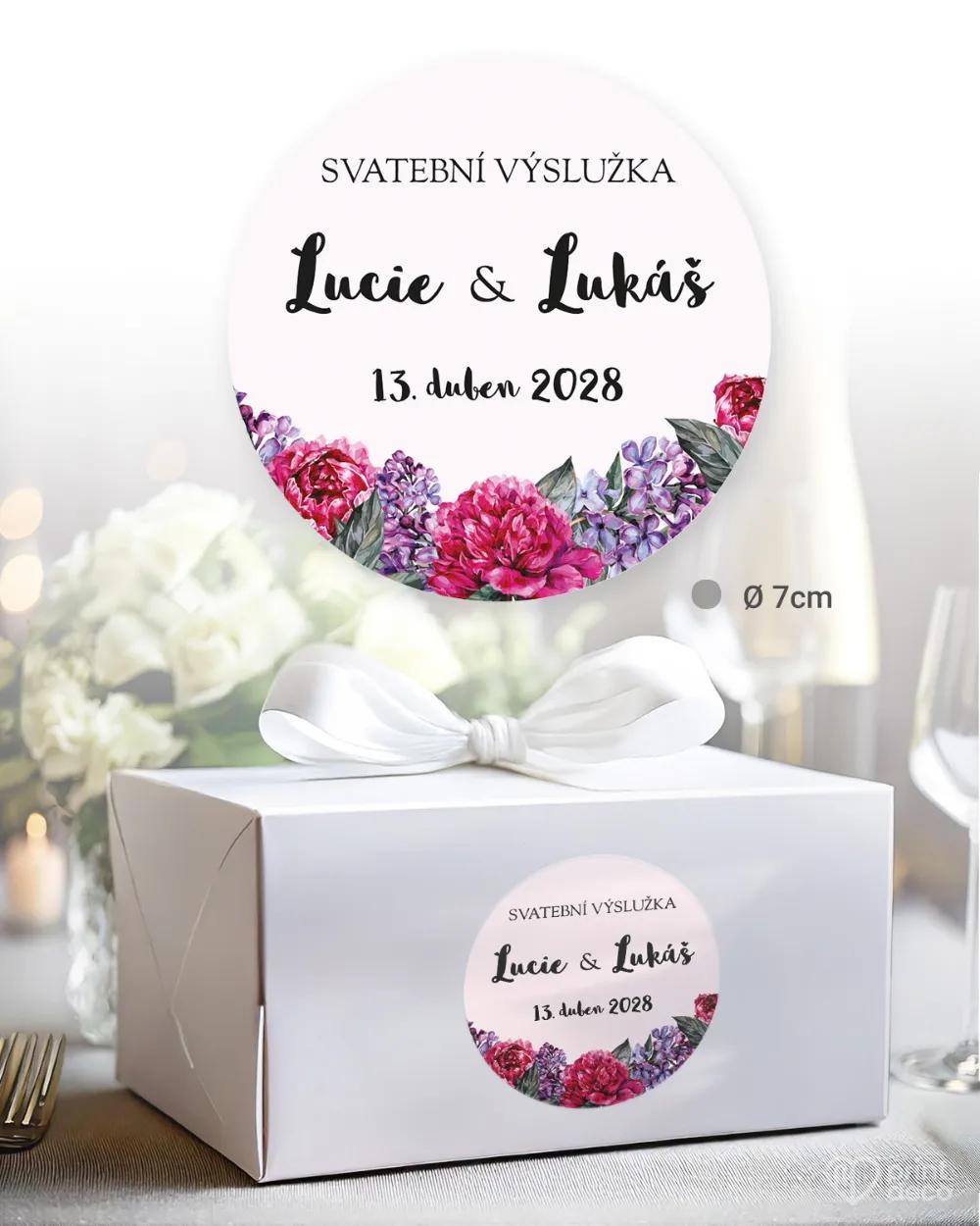 Svatební samolepky na výslužky pivoňky s šeříkem II. 1/3