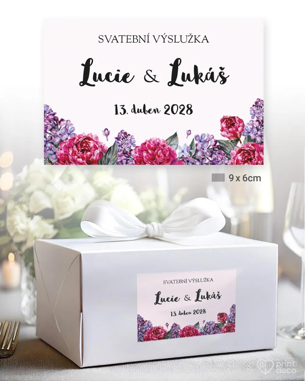 Svatební samolepky na výslužky pivoňky s šeříkem II. 2/3