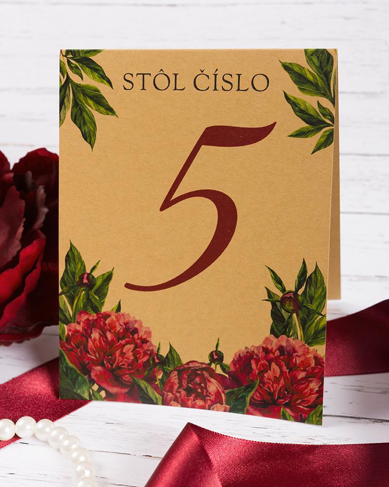 Svatební číslování stolů – S pestrými pivoňkami 1/7
