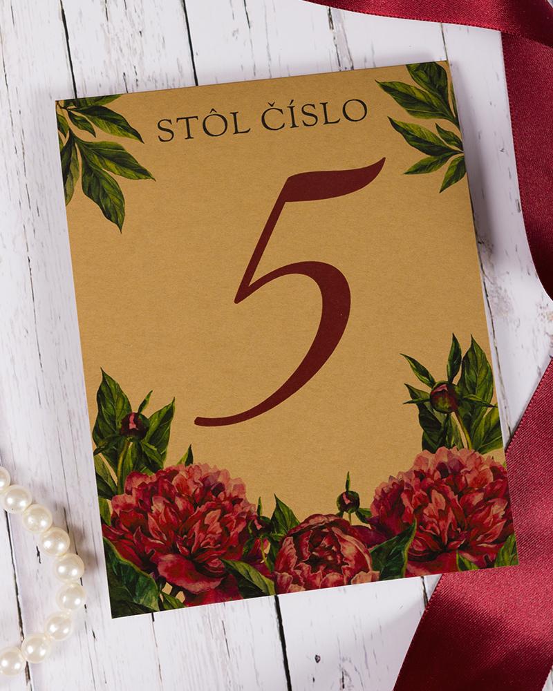 Svatební číslování stolů – S pestrými pivoňkami 6/7
