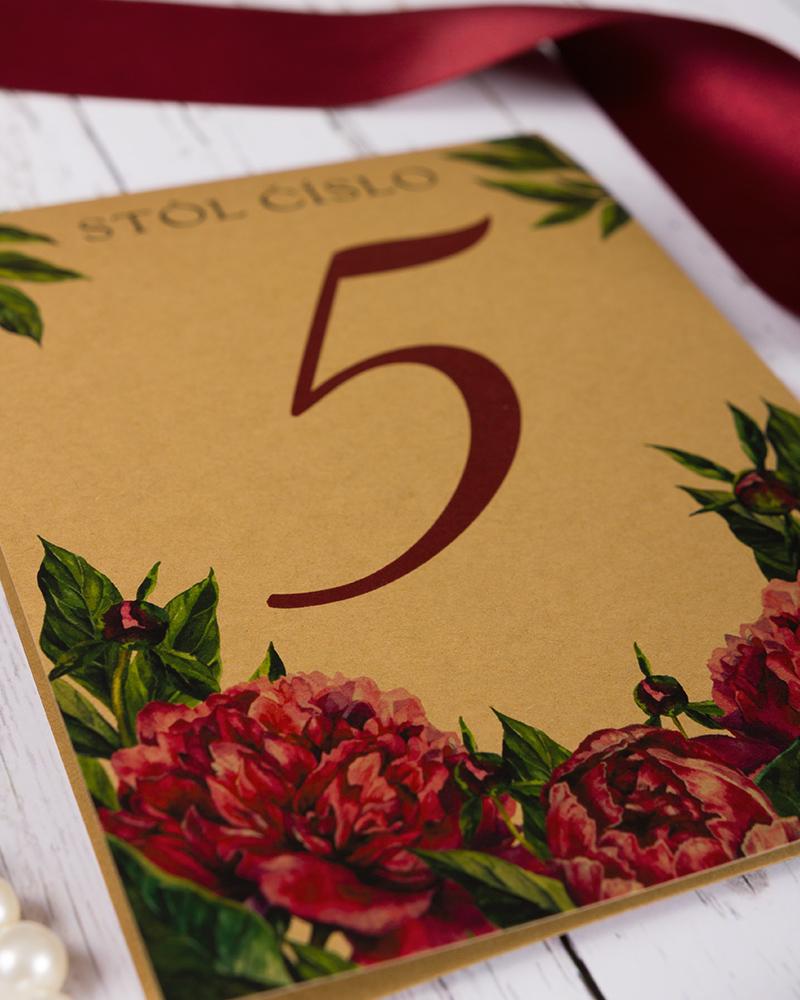 Svatební číslování stolů – S pestrými pivoňkami 5/7