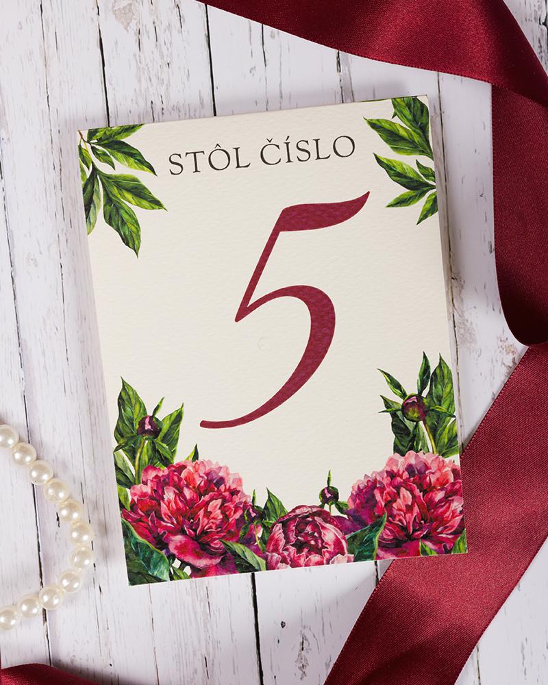 Svatební číslování stolů – S pestrými pivoňkami 4/7