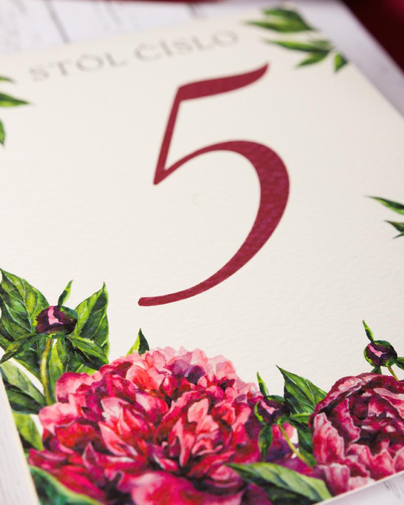 Svatební číslování stolů – S pestrými pivoňkami 3/7