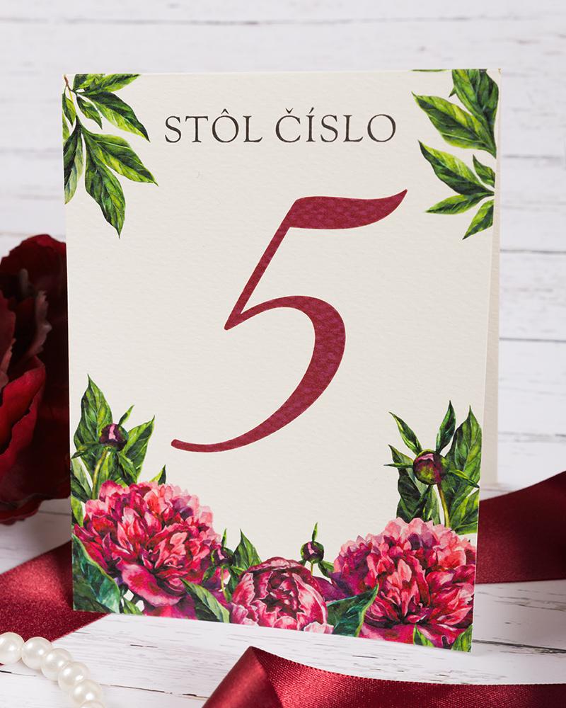 Svatební číslování stolů – S pestrými pivoňkami 2/7