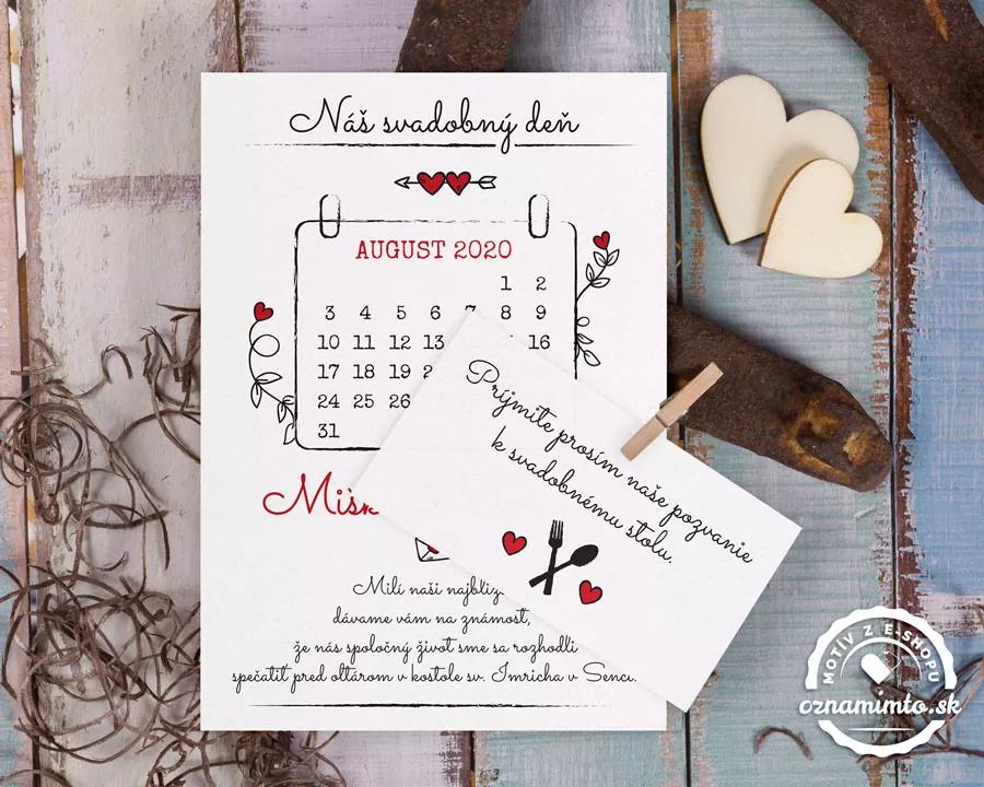 Jednoduchá svatební oznámení s kalendářem 1/3