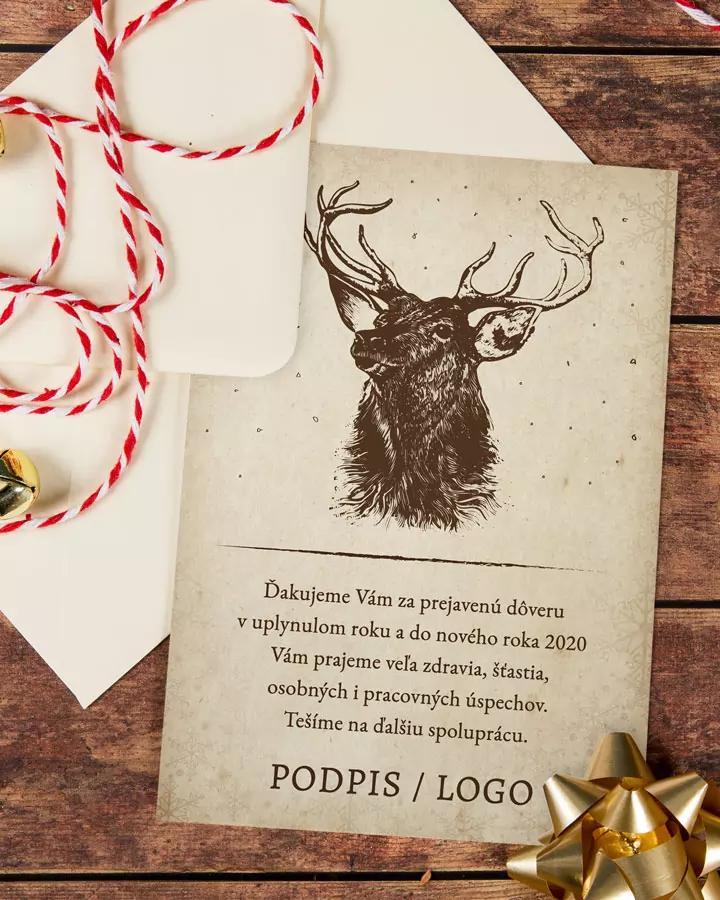 Vianočný pozdrav s jeleňom v retro štýle 1/2