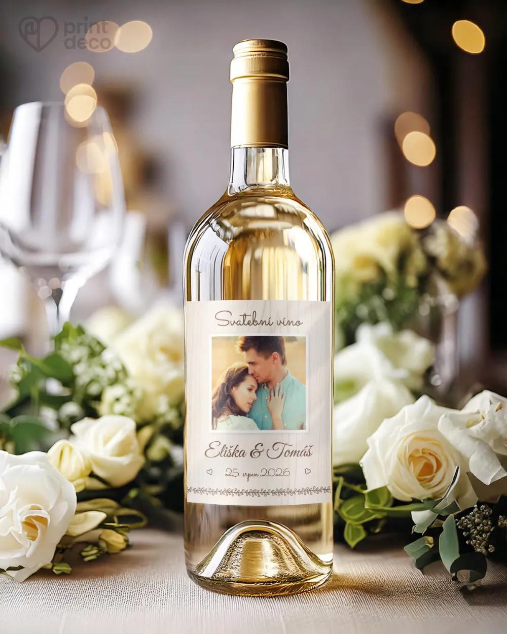 Svatební etikety s fotografií – Něžné chvíle světlé dřevo 1/2