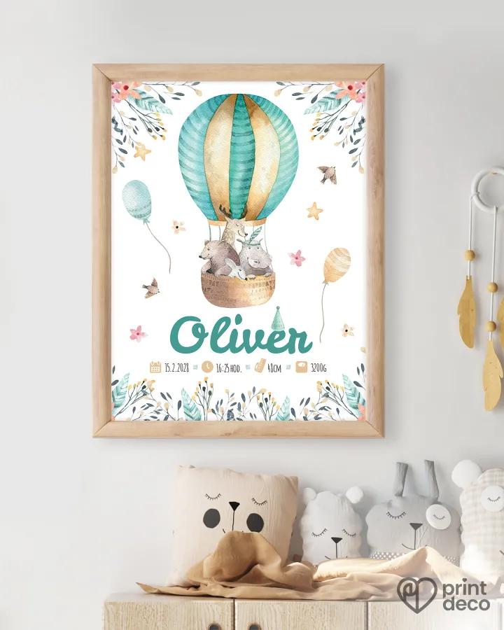 Dětský plakát s motivem balónu a zvířátek 1/2