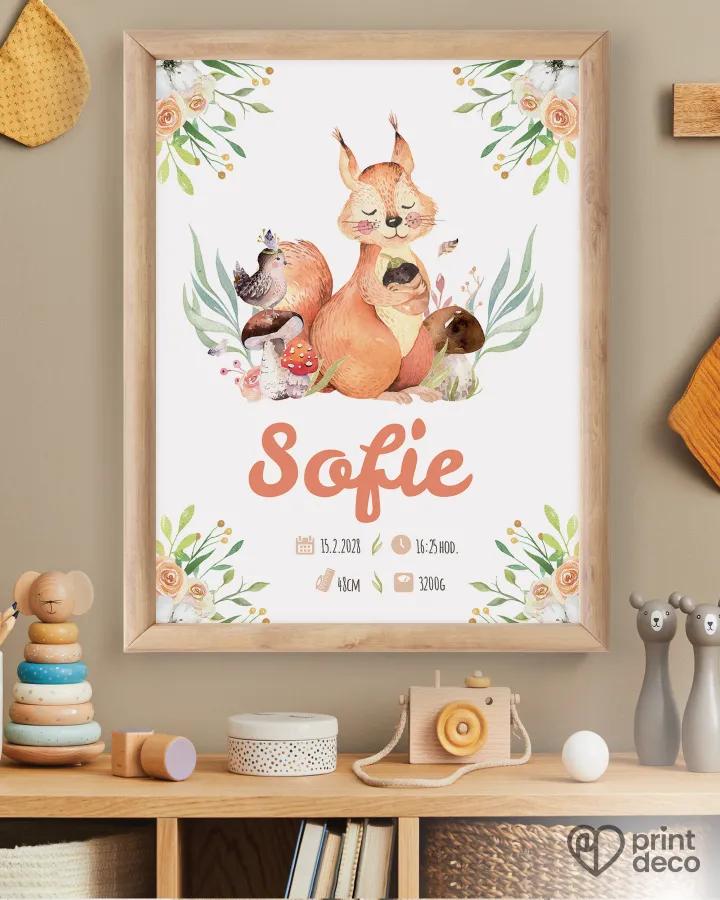 Dětský plakát s motivem veverky a lesa 1/2