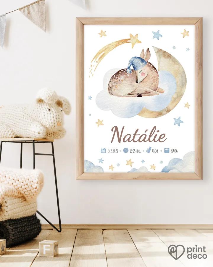 Dětský plakát s motivem spící srnky na obláčku 1/2
