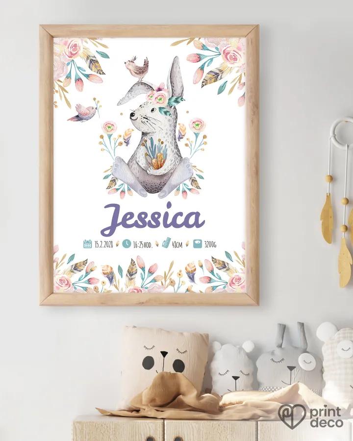 Dětský plakát s motivem zajíčka a květin 1/2