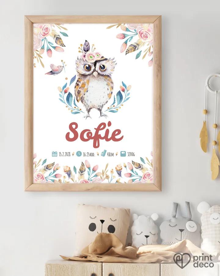 Dětský plakát s motivem sovičky a květin 1/2