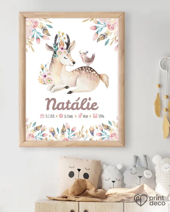 Dětský plakát s motivem srnčete a květin 1/2