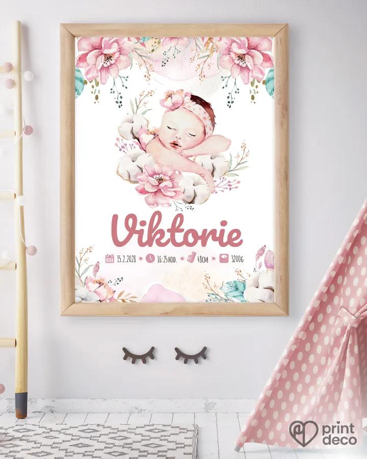 Dětský plakát s motivem miminka a květin 1/2