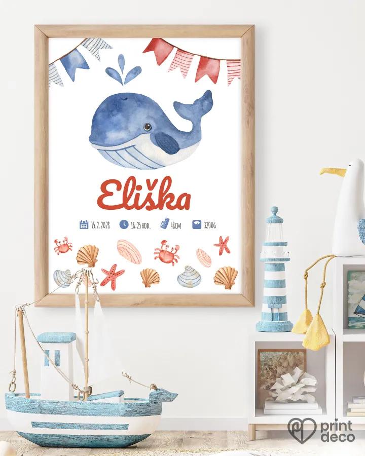 Dětský plakát s modrou velrybou 1/2