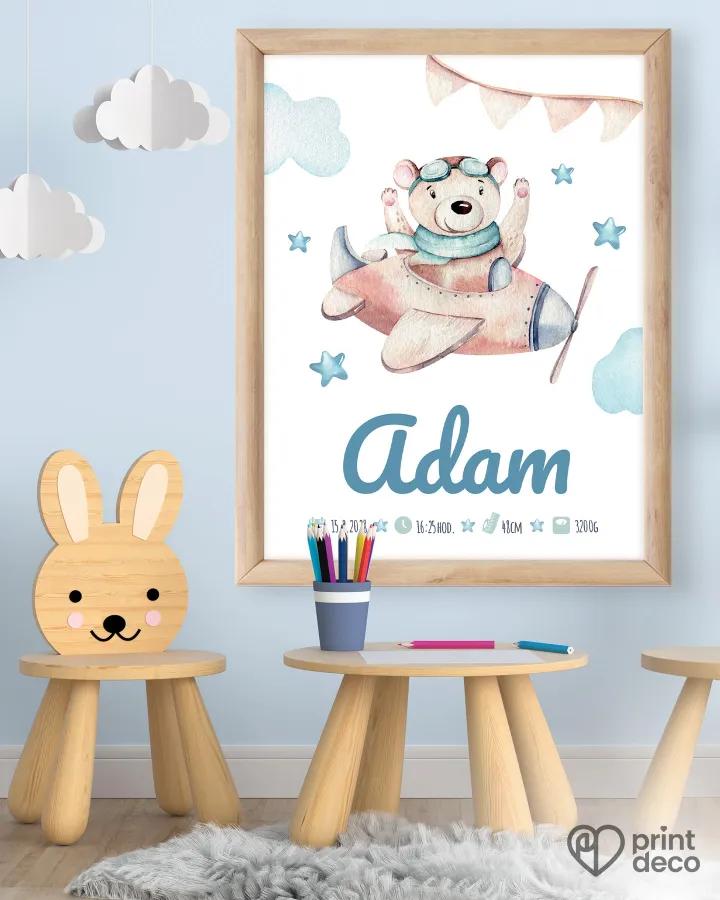 Dětský plakát s motivem medvídka v letadle 1/2