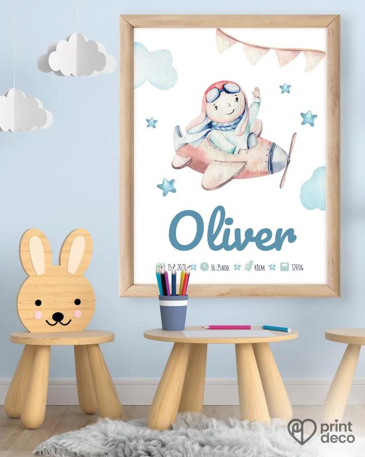 Dětský plakát s motivem chlapce pilota v letadle 1/2