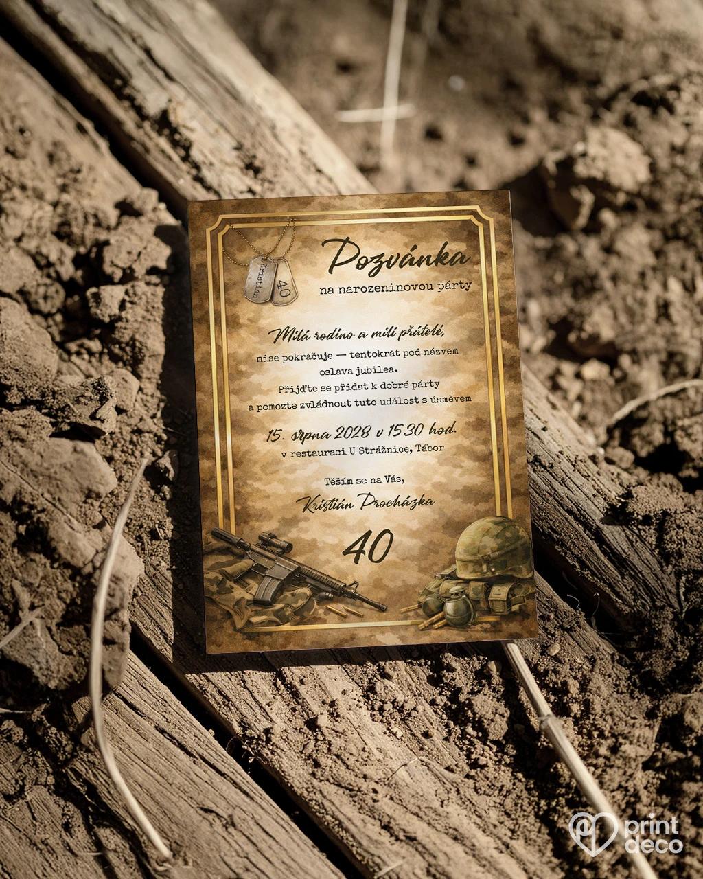 Pozvánka na narozeniny pro vojáka 01 1/2