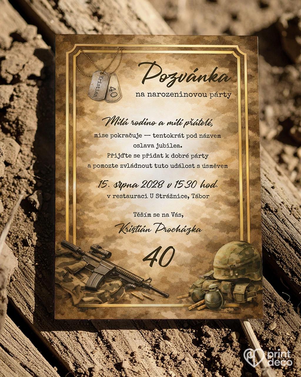 Pozvánka na narozeniny pro vojáka 01