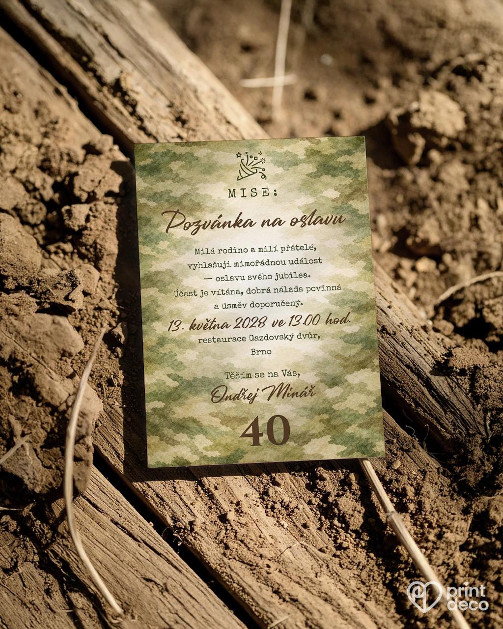 Pozvánka na narozeniny pro vojáka 03 1/2