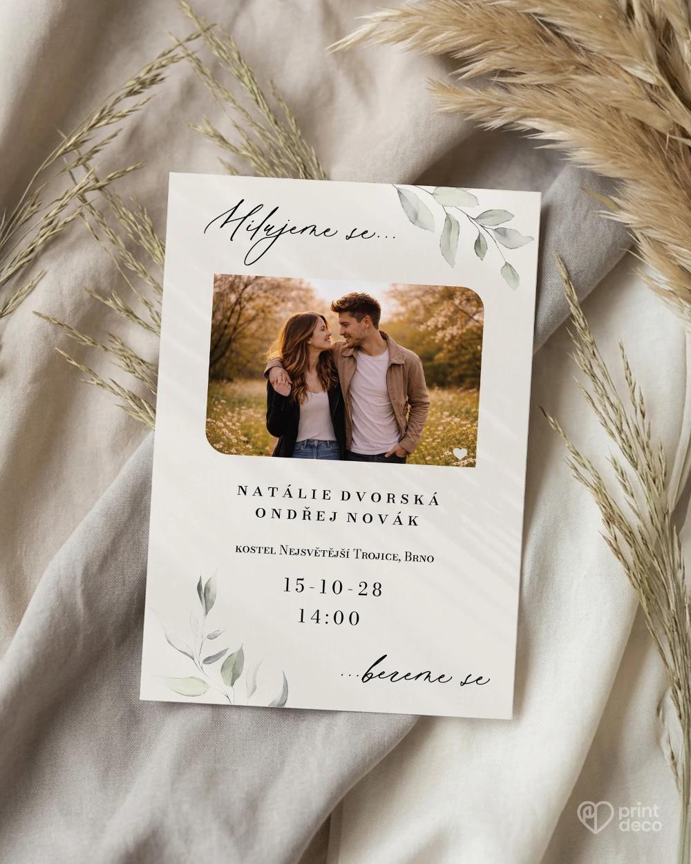 Svatební oznámení s fotografií – Zelená romance II 1/2