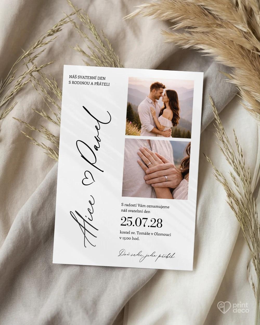 Svatební oznámení s fotografií – Náš příběh III 1/2