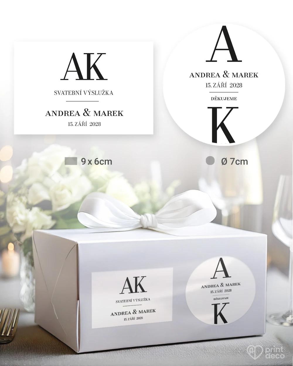 Svatební samolepky na výslužky Elegantní monogram 0/5