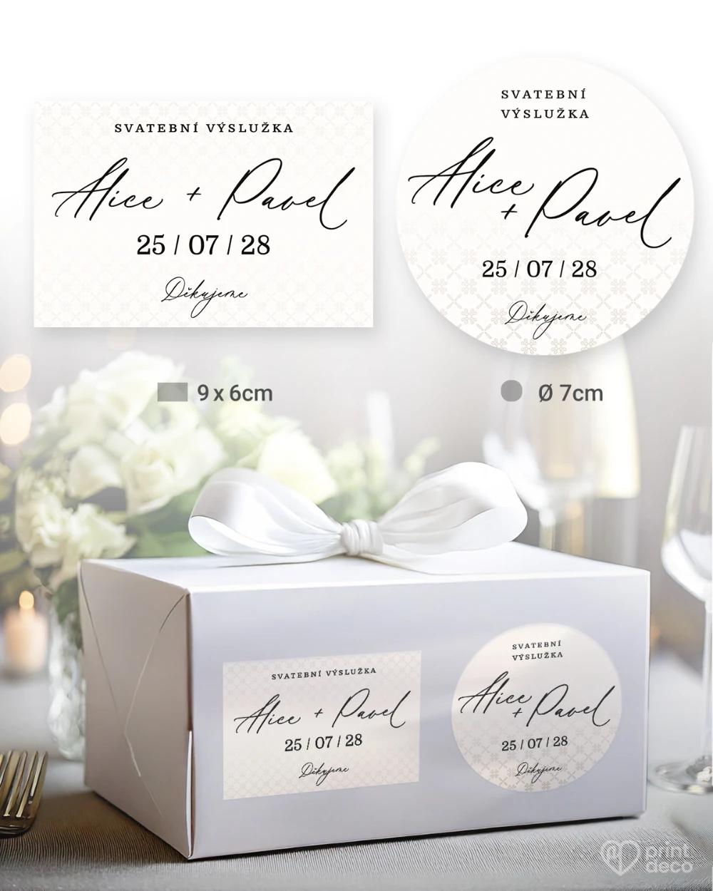 Svatební samolepky na výslužky V jemném spojen 0/5