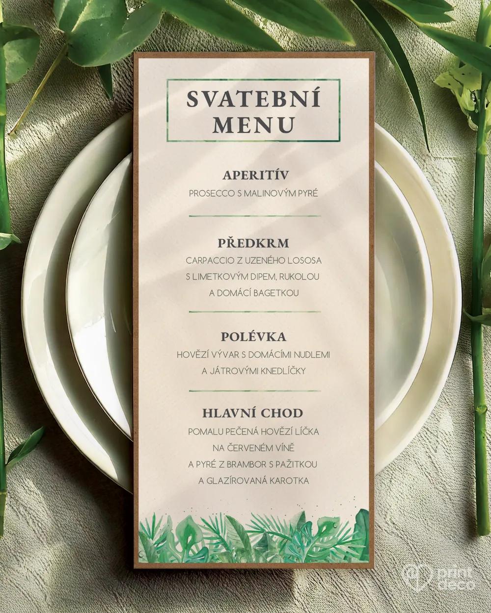 Svatební menu v motivu Greenery I.