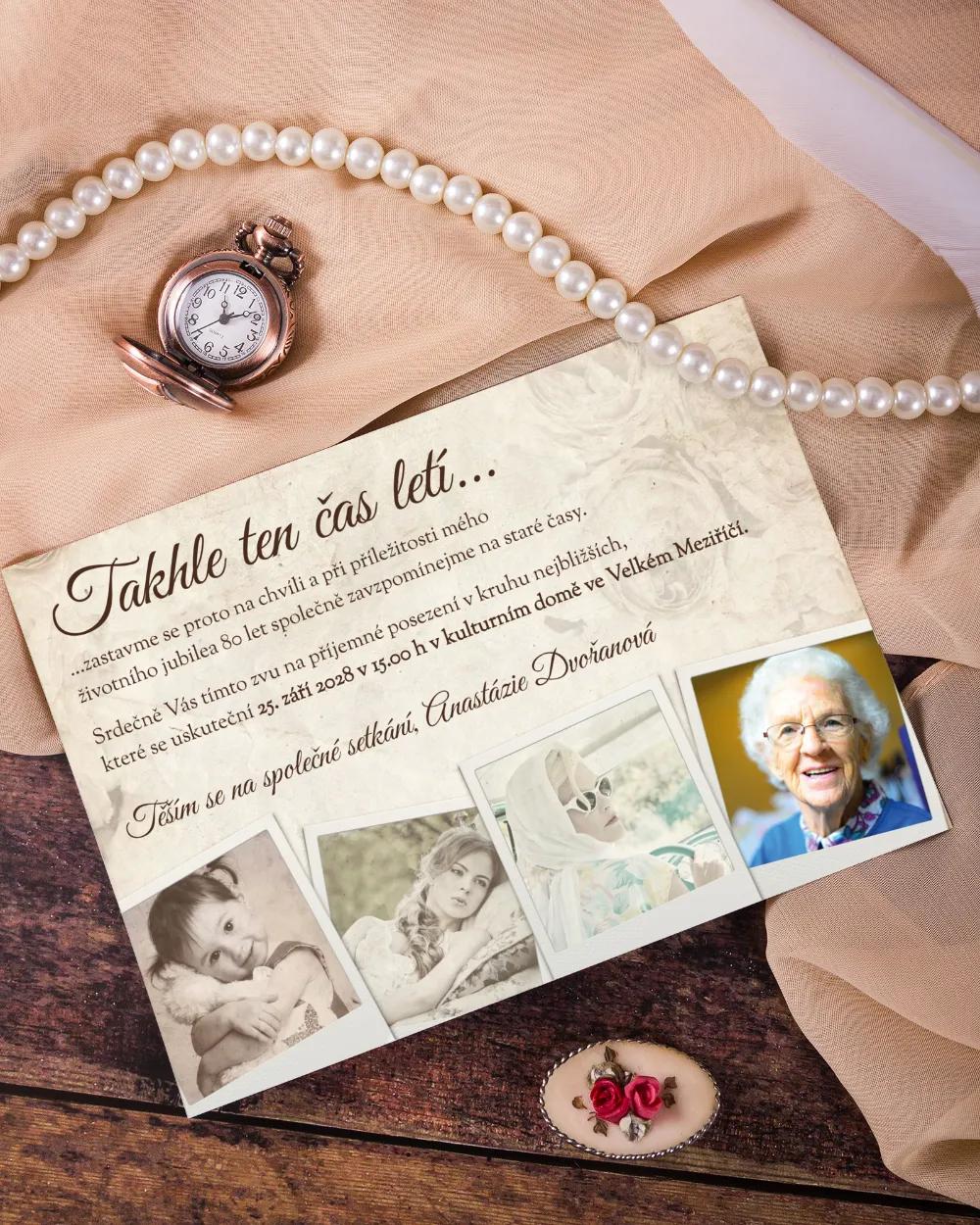 Pozvánka na oslavu narozenin - Vintage motiv s fotkami