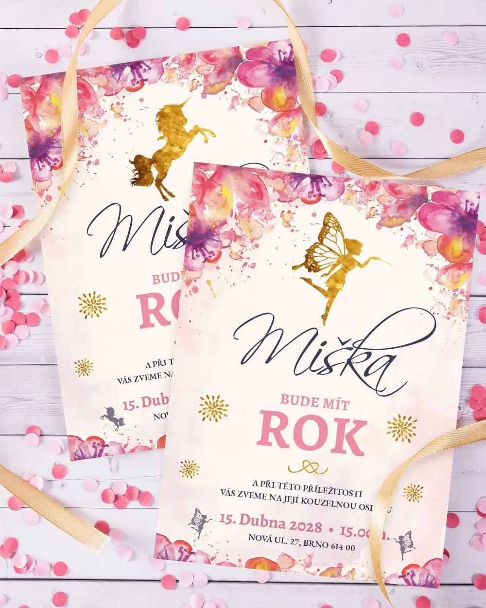 Pozvánka na dětskou oslavu – Jednorožec / Víla