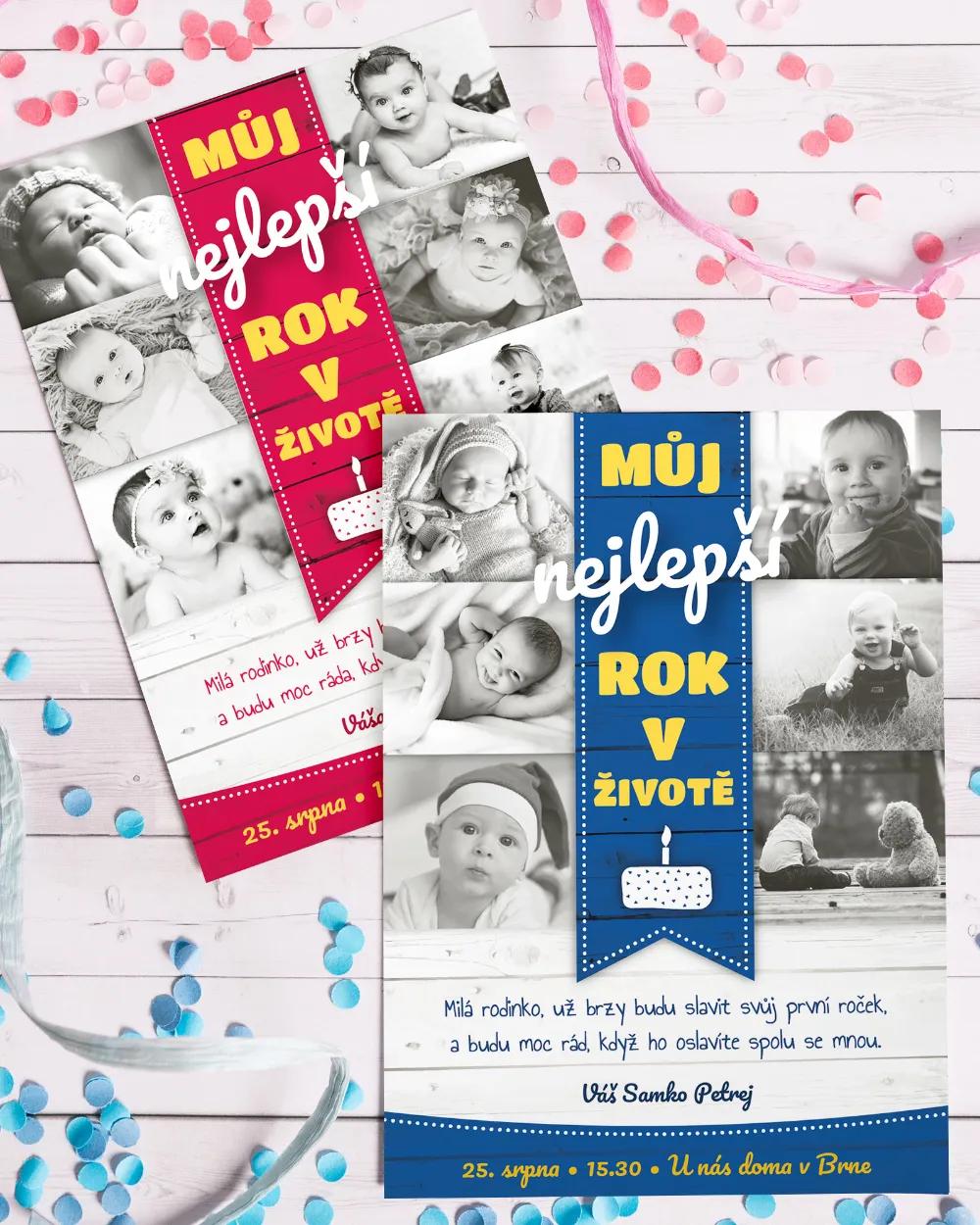 Pozvánka na dětskou oslavu – Nejlepší rok modrá / růžová