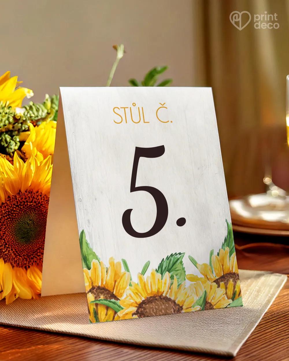 Svatební číslování stolů – Slunečnice