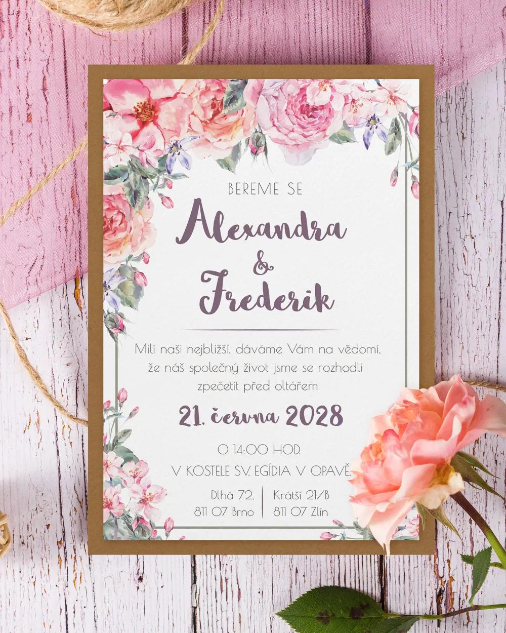 Svatební oznámení ve vintage stylu s růžemi