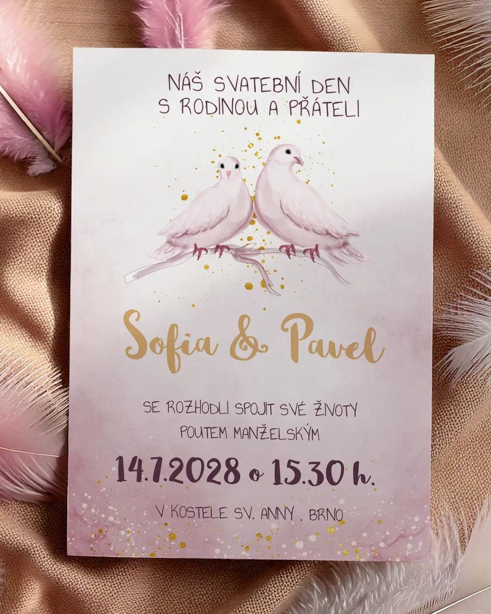 Svatební oznámení - Bílé holubice